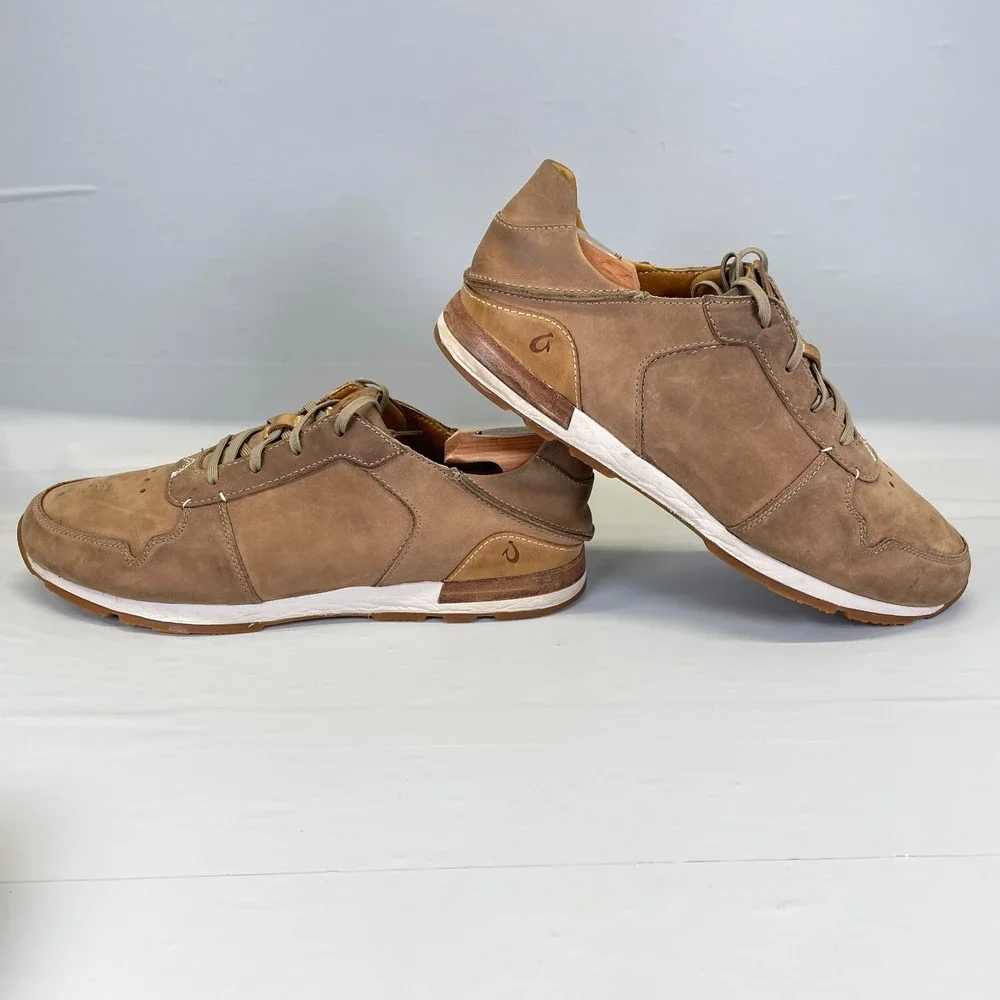 Olukai HUAKA'I LI Shoes Mens Size 11 Brown Nubuck Lace Up Casual Sneakers
